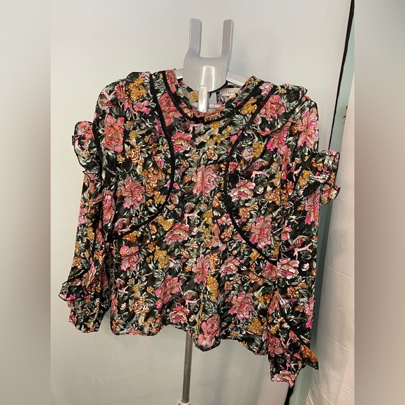 Topshop Tops - TopShop ruffle sheer floral blouse size 6